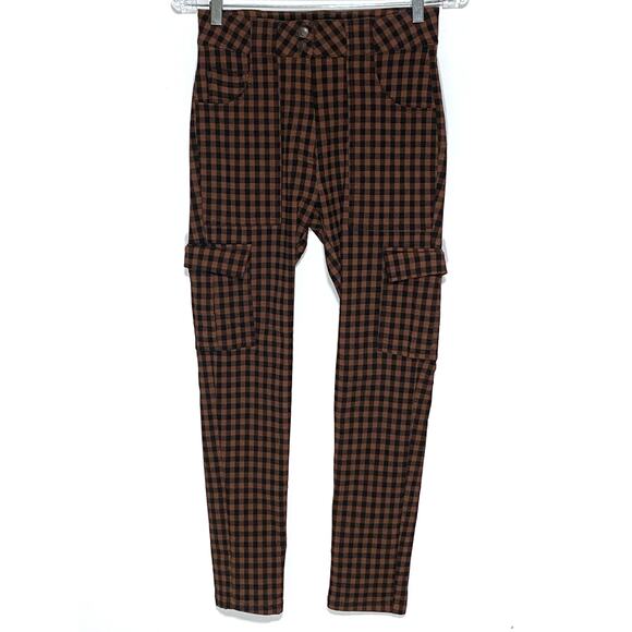Urban Outfitters Gingham Check Cargo Pants Womens 2 Whimsigoth Goth Emo Grunge - Picture 1 of 8